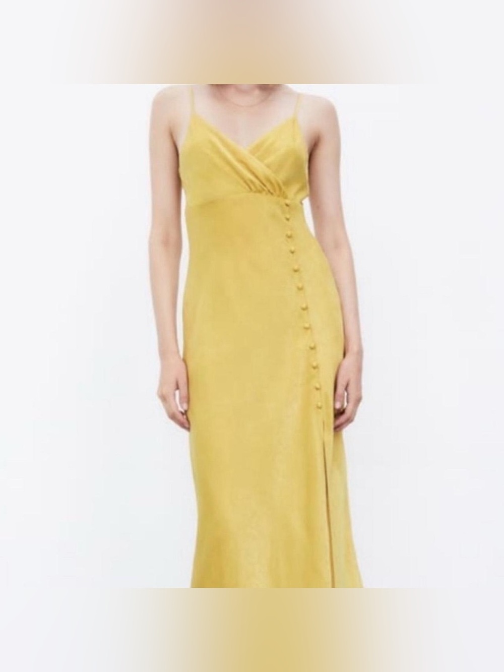 Zara Yellow Slip Midi Dress with Button Detail size M